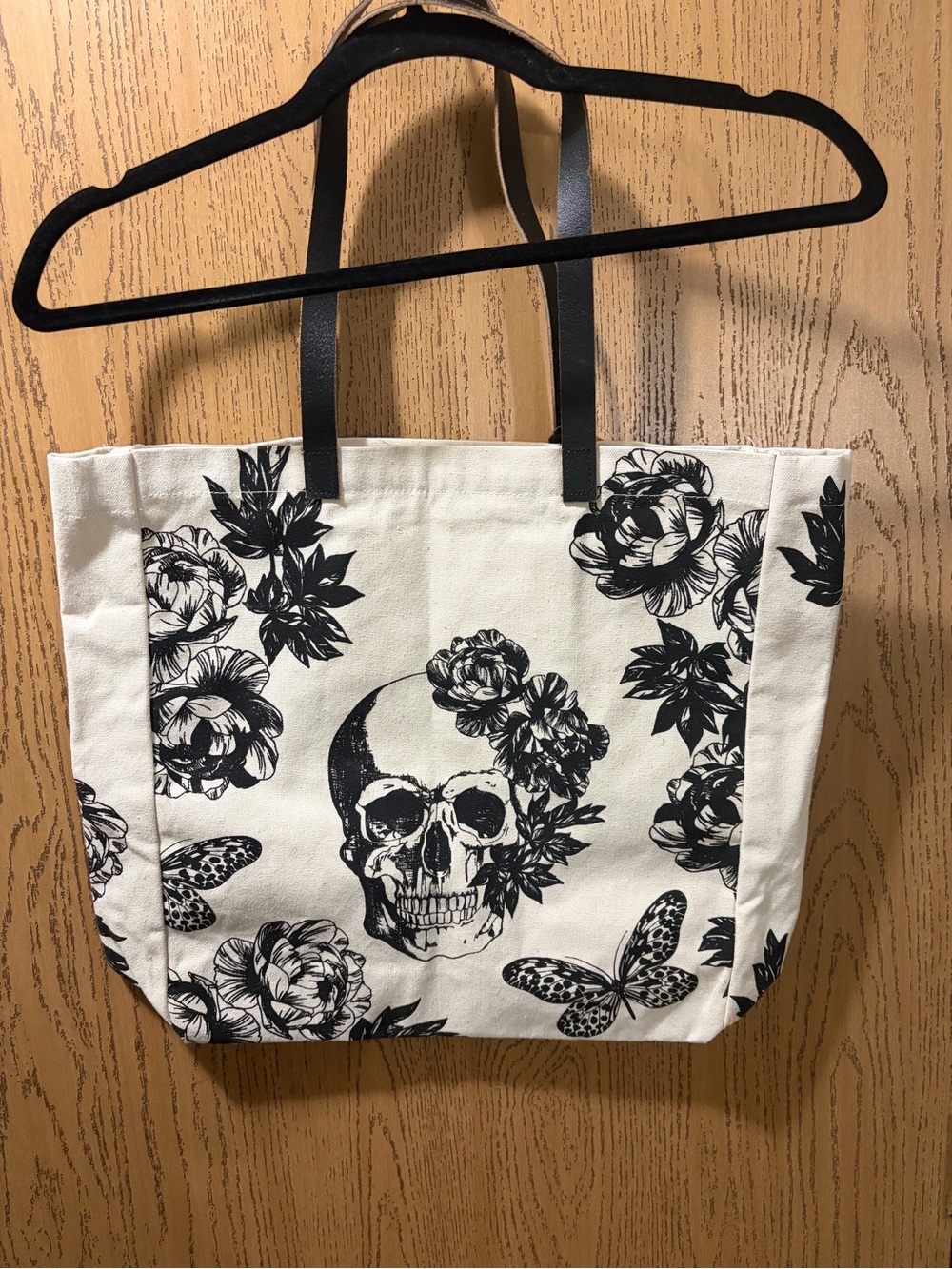 Eccolo Skull Floral Butterfly Canvas Tote Bag Gothic Halloween NWT